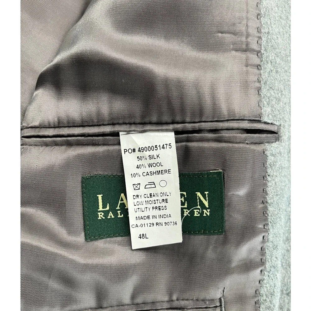Lauren Ralph Lauren Blazer Mens 48L Grey Silk Wool Cashmere Sport Coat Excellent